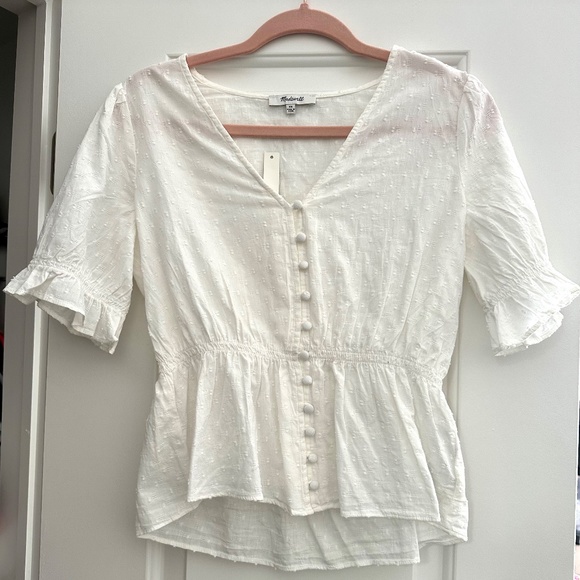 Madewell V-Neck Peplum Popover Top in Clipdot - XS - Picture 2 of 5